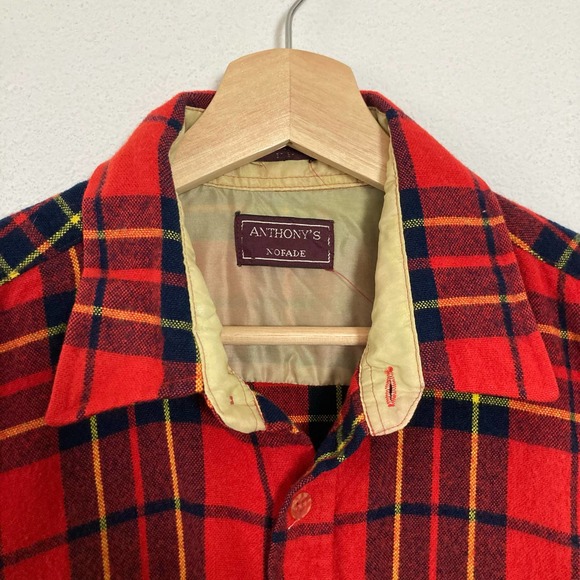 Vintage 70s Red Flannel Plaid Shirt // Size XL - Picture 2 of 6